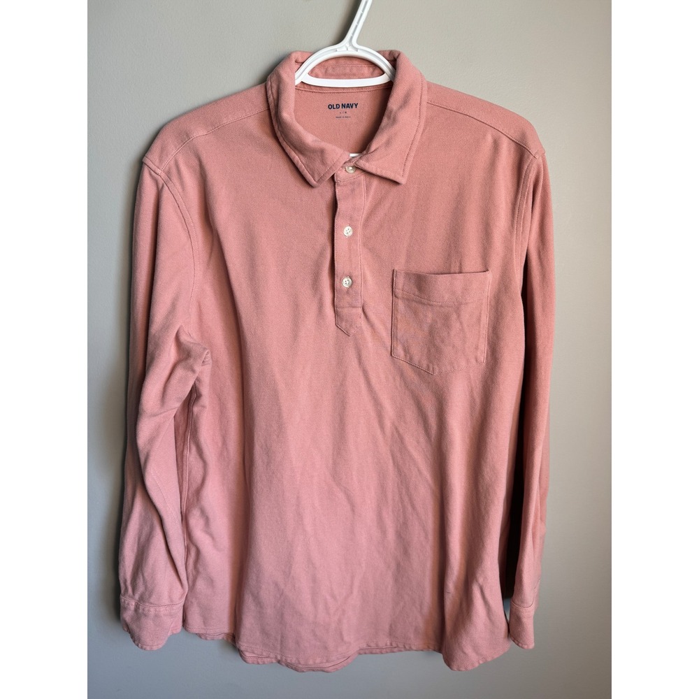 Old Navy Mens Salmon Pink Long Sleeve Pique Polo Shirt L Preppy Casual Classic